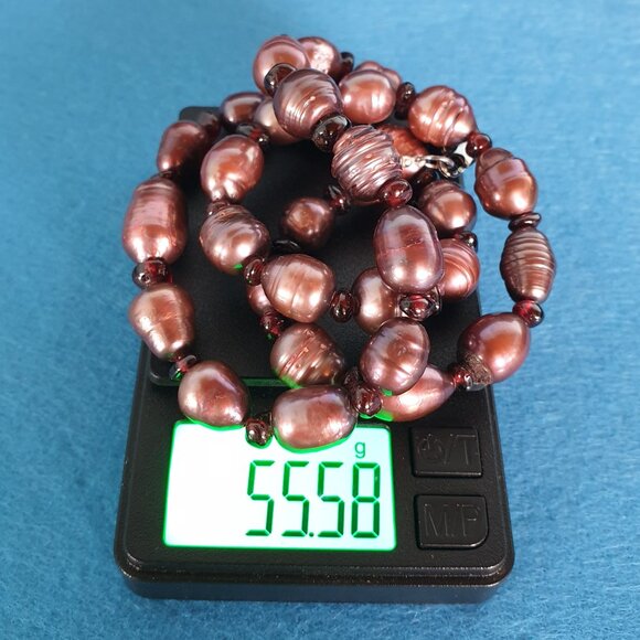 Vintage Brownish-Purple Freshwater Baroque Pearl Necklace with 925 Silver Clasp - Picture 11 of 13